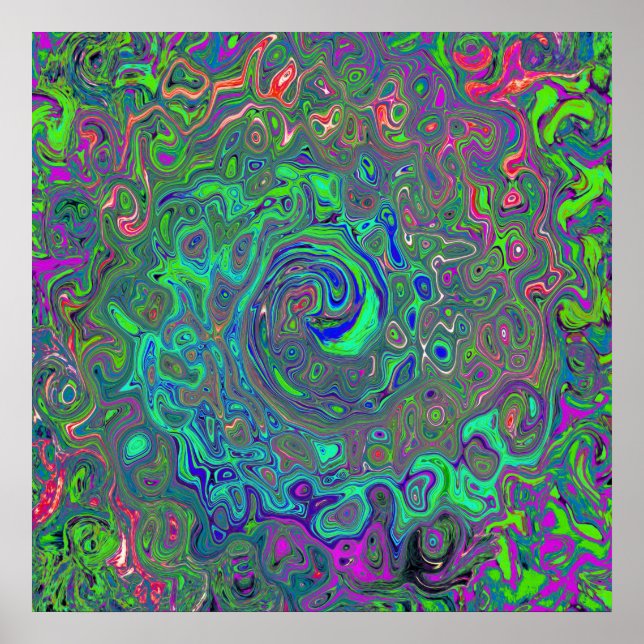 Affiche Trippy Chartreuse et Blue Retro Liquid Swirl (Devant)