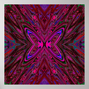 Affiche Trippy Hot Pink, Rouge et Bleu Papillon Abstrait