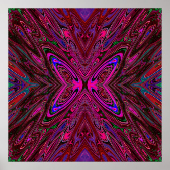 Affiche Trippy Hot Pink, Rouge et Bleu Papillon Abstrait (Devant)