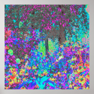 Affiche Trippy Lime Green et Purple Garden Sunrise