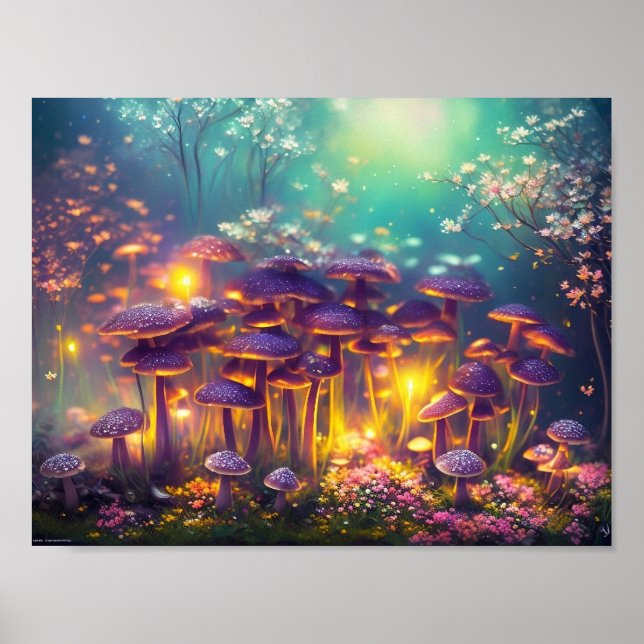 Affiche Trippy Psychedelic Magical Champhrooms Art numériq (Devant)