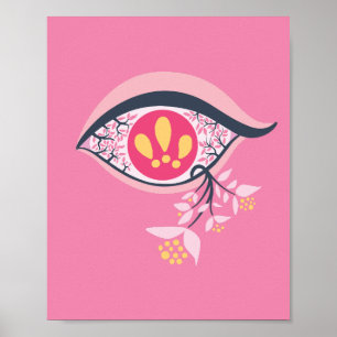 Affiche Trippy Psychedelic yeux rose floral Pastel Goth