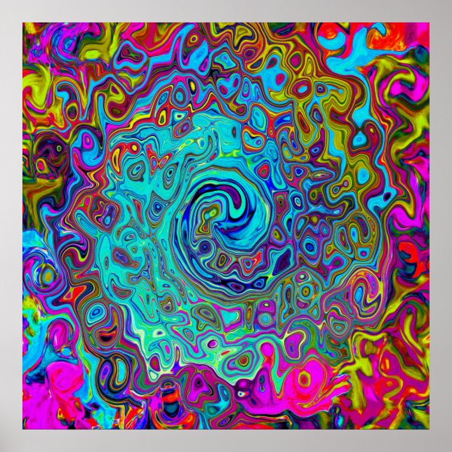 Affiche Trippy Sky Blue Abstrait Retro Liquid Swirl (Devant)
