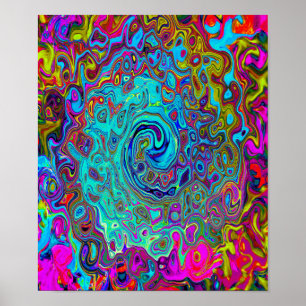 Affiche Trippy Sky Blue Abstrait Retro Liquid Swirl
