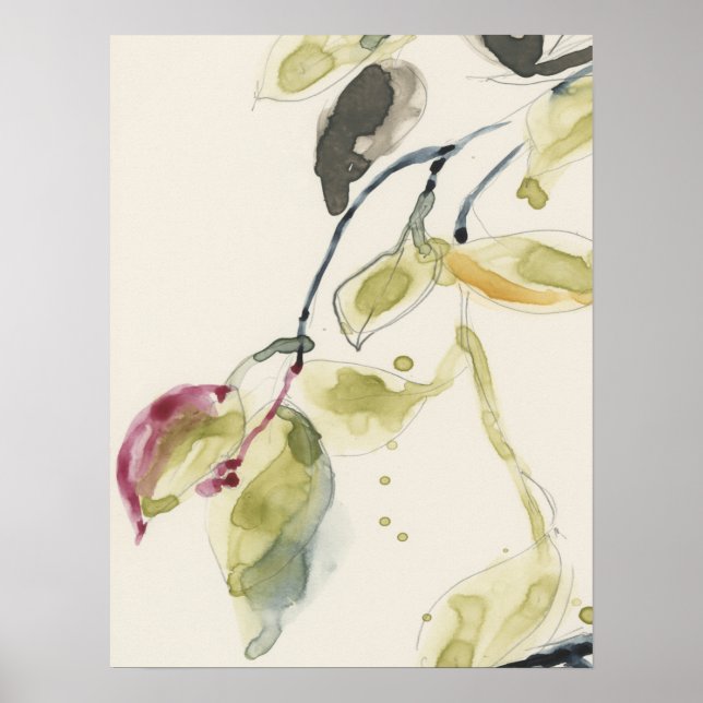 Affiche Triptyque de branche feuille aquarelle (Devant)