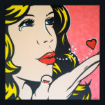 Affiche Triste adieu - Art pop original<br><div class="desc">Une jolie jeune blonde fait un triste baiser au revoir. Impression d'une peinture pop art originale sur toile par www.jamieleeart.com</div>