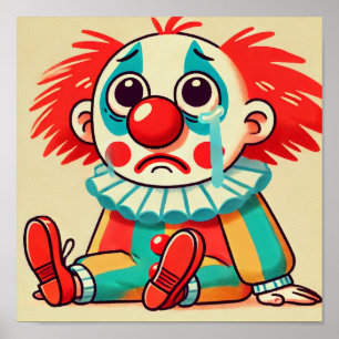Affiche Triste Petite Mignonne Clown Caricature Pleurant