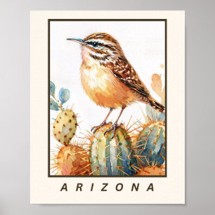 Affiche Troglodyte des cactus Oiseau de l'État d'Arizona 