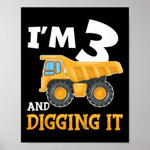 Affiche Trois 3ans 3e anniversaire Construction Boy 3 ans