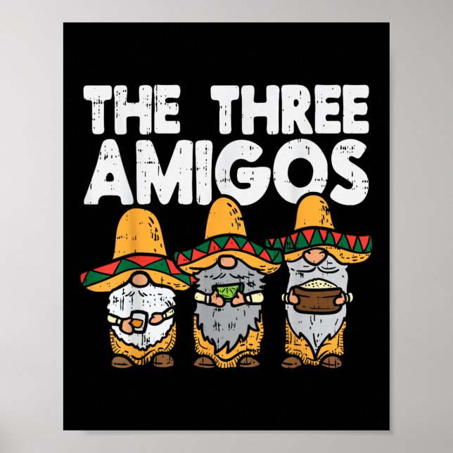 Affiche Trois Amigos Mexicains Gnomes Cute Cinco De Mayo F (Devant)