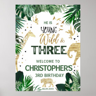 Affiche Trois anniversaires de enfants de la jungle sauvag