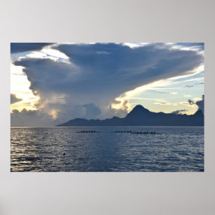 Affiche Trois Bateaux D'Équipage En Train De Monter Devant