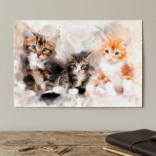 Affiche Trois beaux et mignons chatons aquarelle