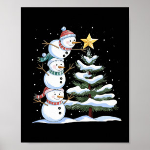 Affiche Trois bonshommes de neige arrangent un arbre de No