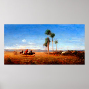 Affiche Trois cavaliers galopant à travers une plaine 