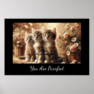 Affiche Trois chatons Tabby adorables avec fleurs