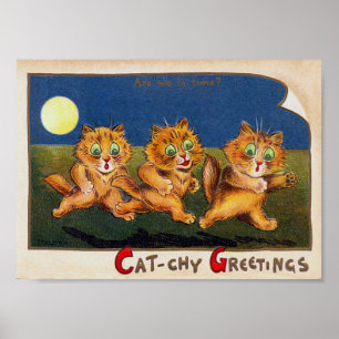 Affiche Trois chats à la hâte, Louis Wain