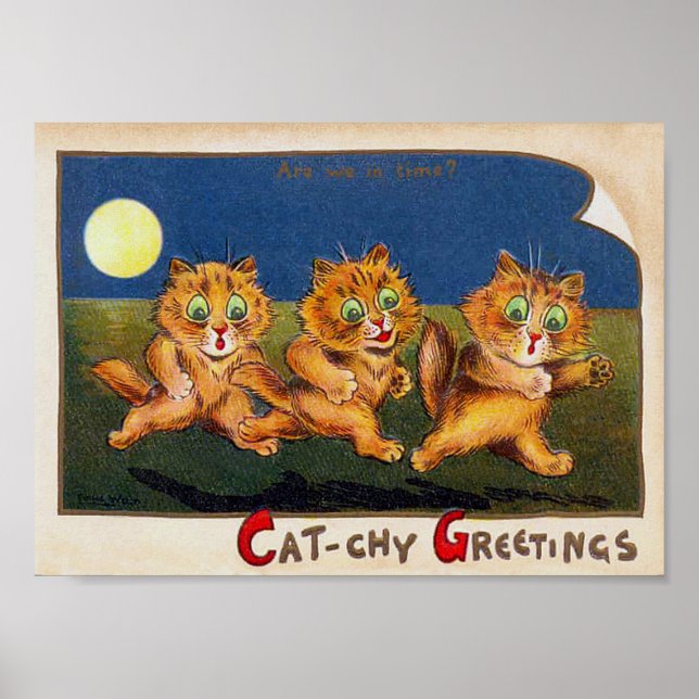 Affiche Trois chats à la hâte, Louis Wain (Devant)