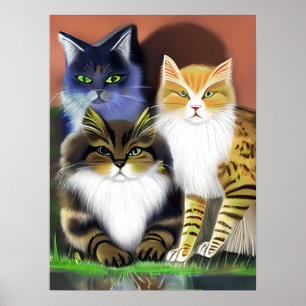 Affiche Trois chats avec une attitude