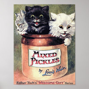 Affiche Trois chats dans un pot de confiture, Louis Wain