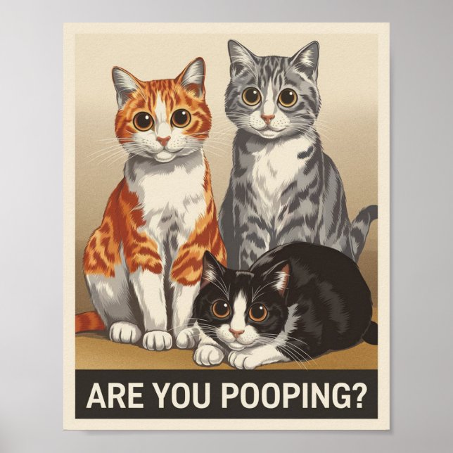 Affiche trois chats et une question Est-ce que tu fais cac (Devant)