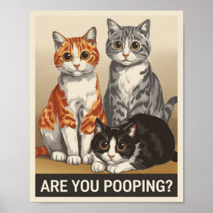 Affiche trois chats et une question Poopez-vous ? Chat drô