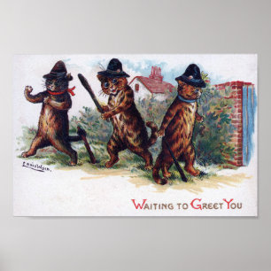 Affiche Trois chats gingembre, Louis Wain