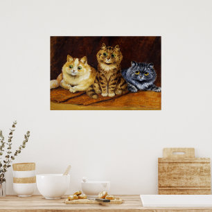 Affiche Trois chats sur un tapis persan par Louis Wain