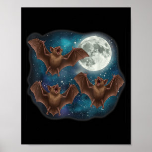 Affiche Trois chauves-souris sous Pleine lune Drôle Cosmiq