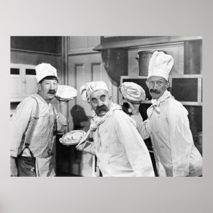 Affiche Trois chefs tenant des tartes pour une bagarre dan