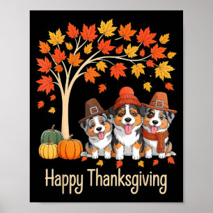 Affiche Trois chiens de berger australiens tombent arbre h