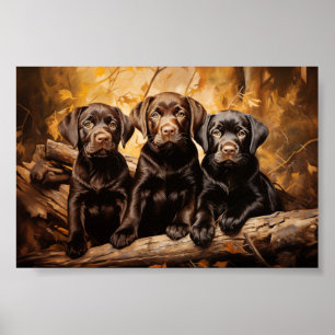 Affiche Trois chiots du labrador
