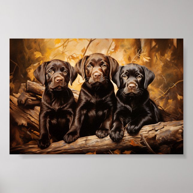 Affiche Trois chiots du labrador (Devant)
