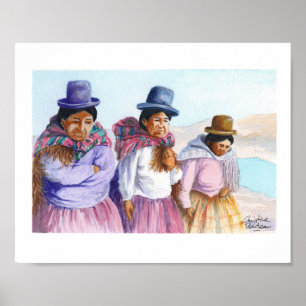 Affiche Trois Cholitas ; Indigènes de Bolivie