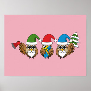 Affiche Trois chouettes naines de Noël amusantes