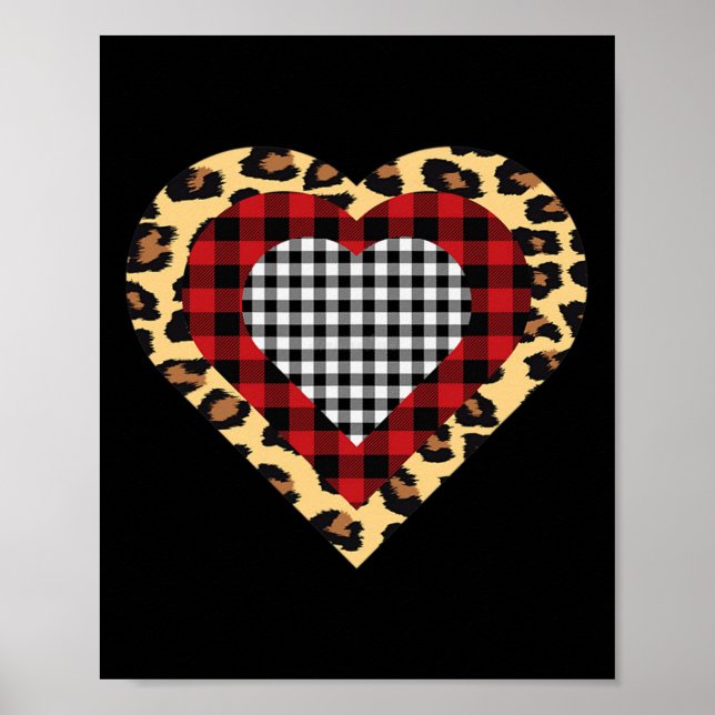 Affiche Trois Coeurs Buffalo Leopard Plaid Valentine's Day (Devant)