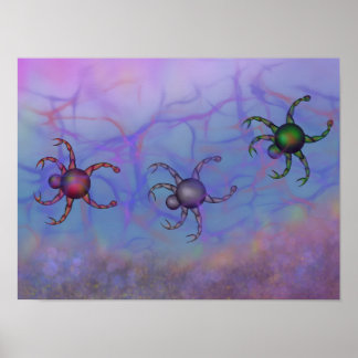 Affiche Trois crabes colorés plongent