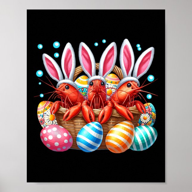 Affiche Trois crevettes de lapin de Pâques Chasse Oeufs By (Devant)