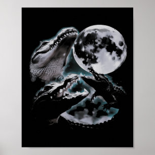 Affiche Trois Crocodiles Lune Drôle 3 Alligator Mort Lune
