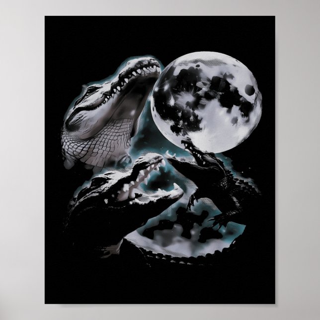Affiche Trois Crocodiles Lune Drôle 3 Alligator Mort Lune  (Devant)