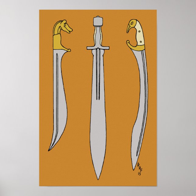 Affiche Trois épées grecques antiques (Devant)