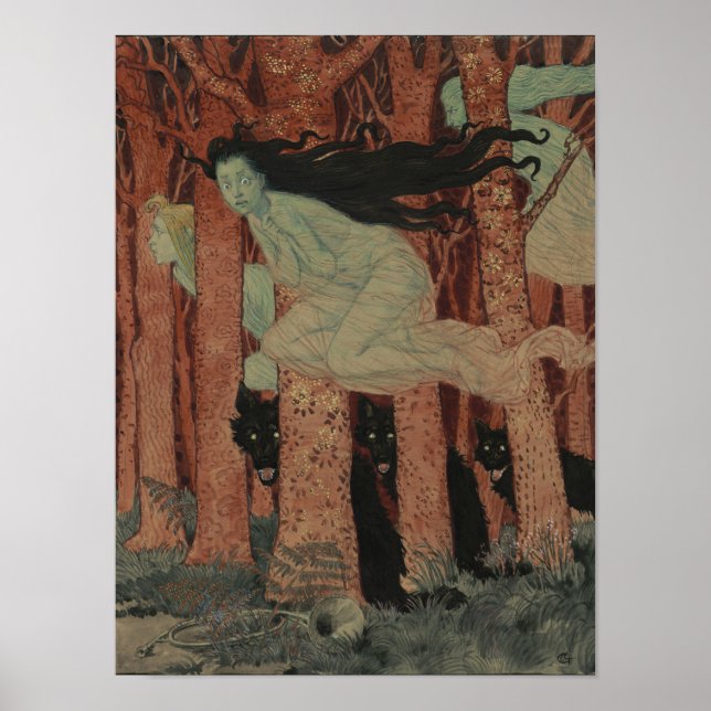 Affiche Trois femmes et trois loups Eugène Grasset (Devant)