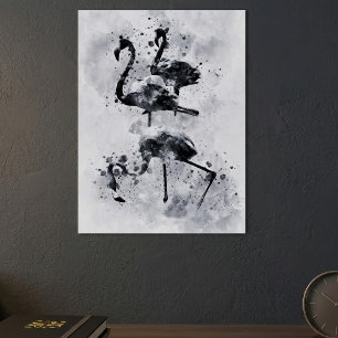 Affiche Trois flamants rose et blanc aquarelle