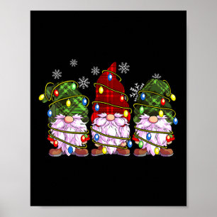 Affiche Trois Gnomes Buffalo à carreaux rouges de Noël
