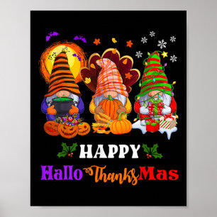 Affiche Trois Gnomes Halloween Joyeux Noël Joyeux Hallo