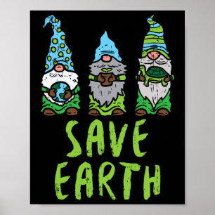 Affiche Trois Gnomes Tortue Plante Sauver la Terre Jardina