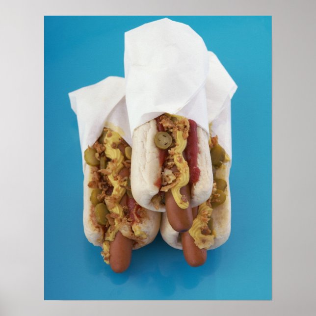 Affiche Trois hot dogs en petits pains (Devant)