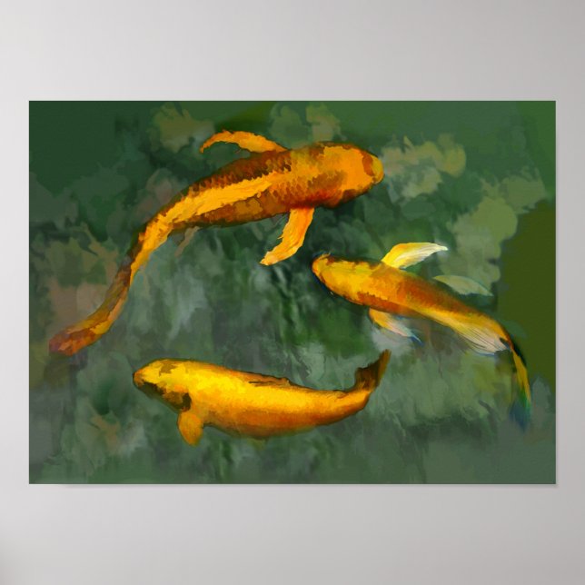 Affiche Trois kois dans une fontaine (Devant)