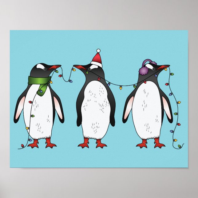 Affiche Trois manchots de Noël festifs Illustration (Devant)