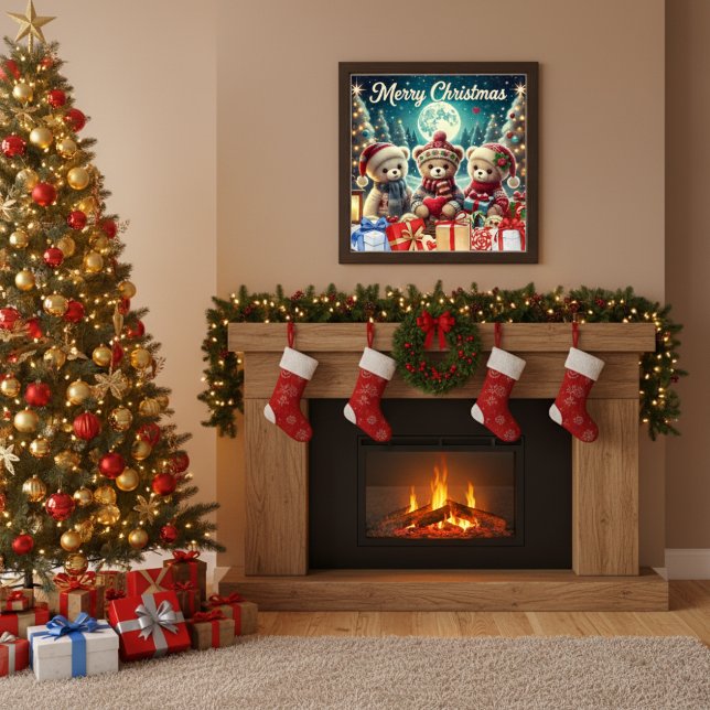 Affiche Trois mignons Nounours Joyeux Noël (Créateur téléchargé)